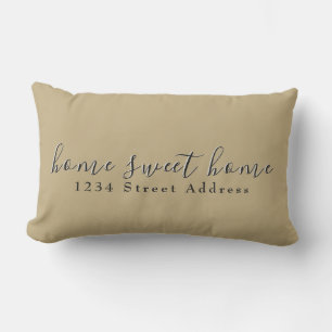 Home Sweet Home & Address Script Tan & Black Lumbar Cushion