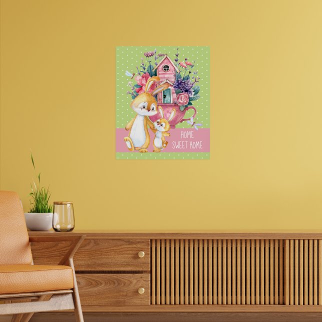 Home Sweet Home Adorable Watercolor Bunnies  Poster (Living Room 2)
