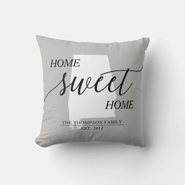 Home Sweet Home AL State Family Name Throw Pillow (Front)