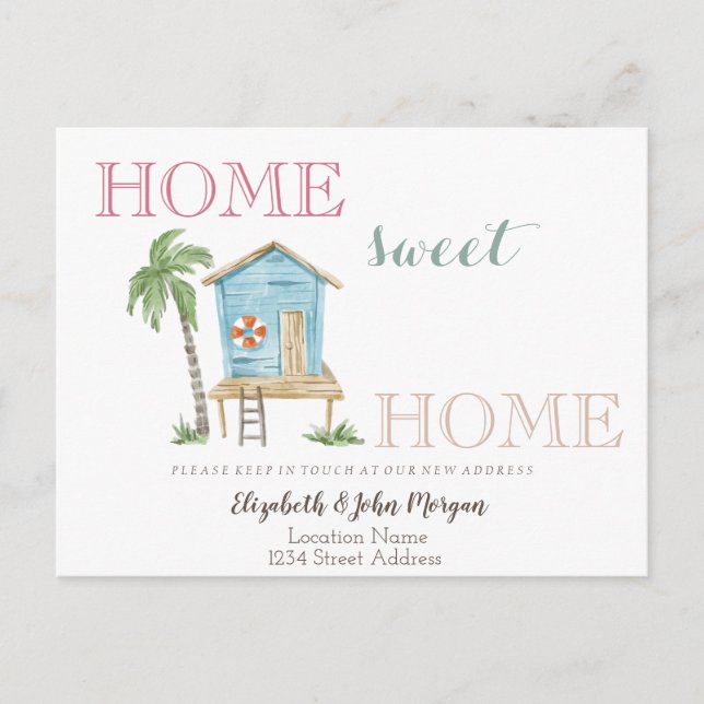 Home Sweet Home,Beach House Announcement Postcard (Front)