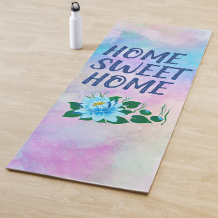 Home sweet home beautiful blue flower watercolor yoga mat