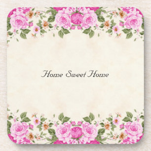 Home Sweet Home & Beautiful Pink Flowers Coaster