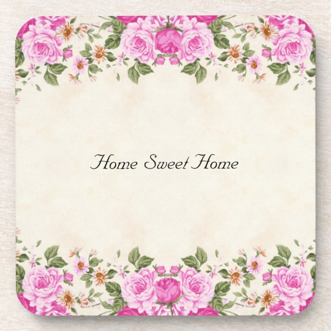 Home Sweet Home & Beautiful Pink Flowers Coaster (Front)