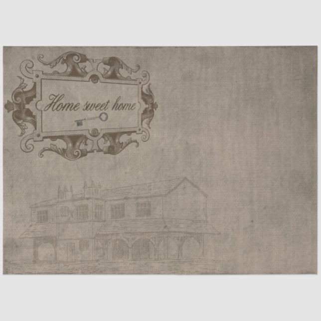 Home Sweet Home Beige Background Decoupage Tissue Paper (Front)