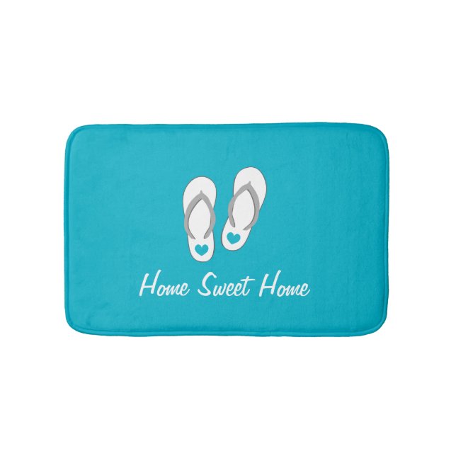 Home sweet home blue beach flip flops bath mat (Front)