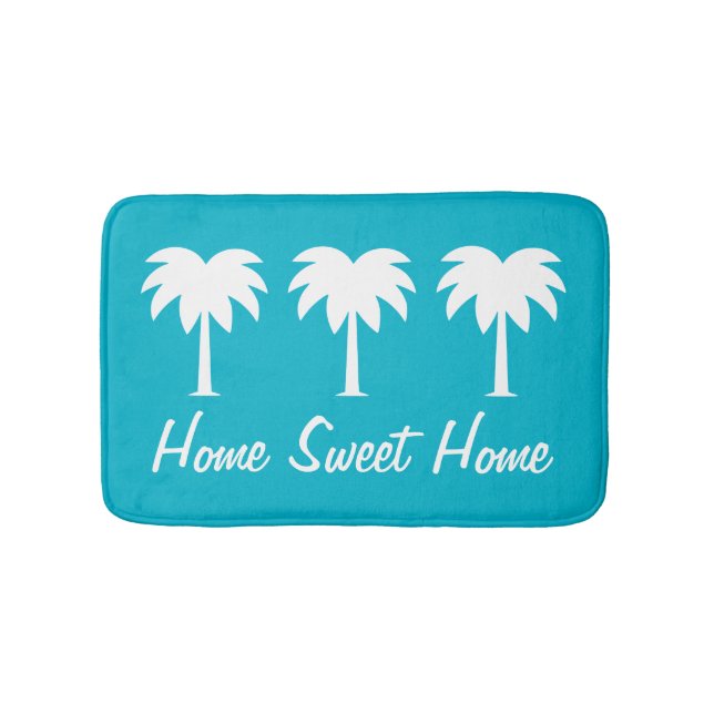 Home sweet home blue palm tree non slip bath mat (Front)