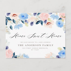 HOME SWEET HOME blue pastel floral New Home  Postcard