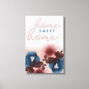 Home Sweet Home Blush Pink Navy Blue Floral Canvas Print