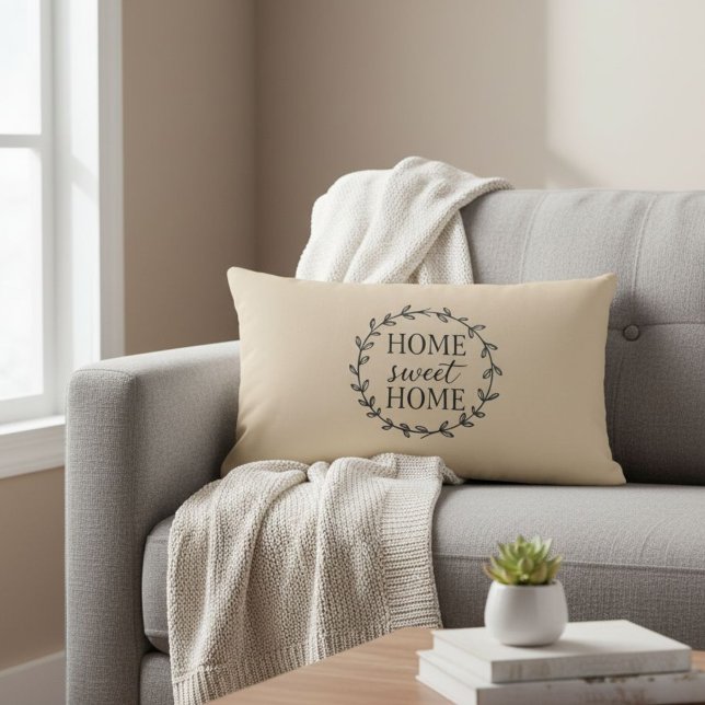 Home Sweet Home Botanical Wreath Lumbar Pillow (Creator Uploaded)