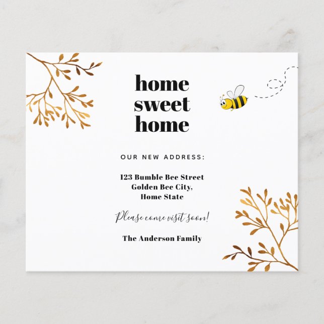 Home sweet home bumble bee moving announcement flyer (Front)