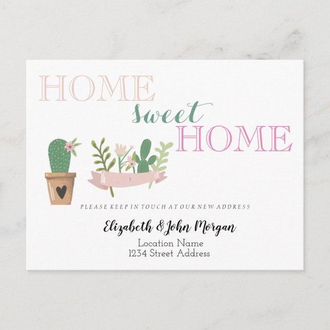 Home Sweet Home,Cactus Flower Announceme Announcement Postcard (Front)