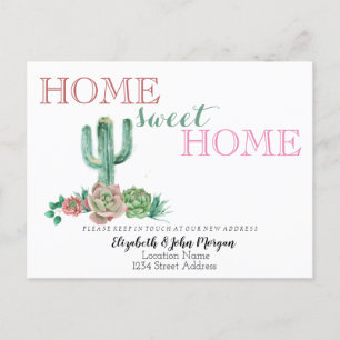 Home Sweet Home,Cactus Succulent New Address Announcement Postcard