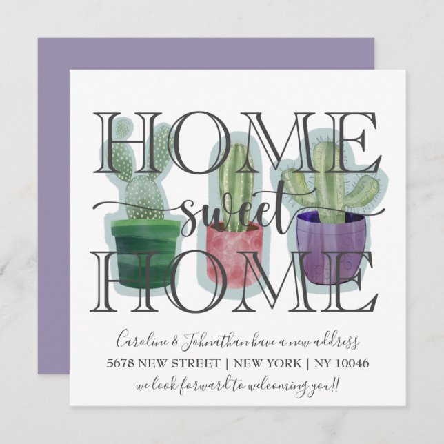 Home Sweet Home Cactus Watercolor Announcement  (Front/Back)