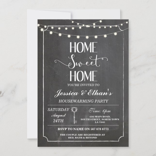 Home Sweet Home Chalk Housewarming Invitation (Front)
