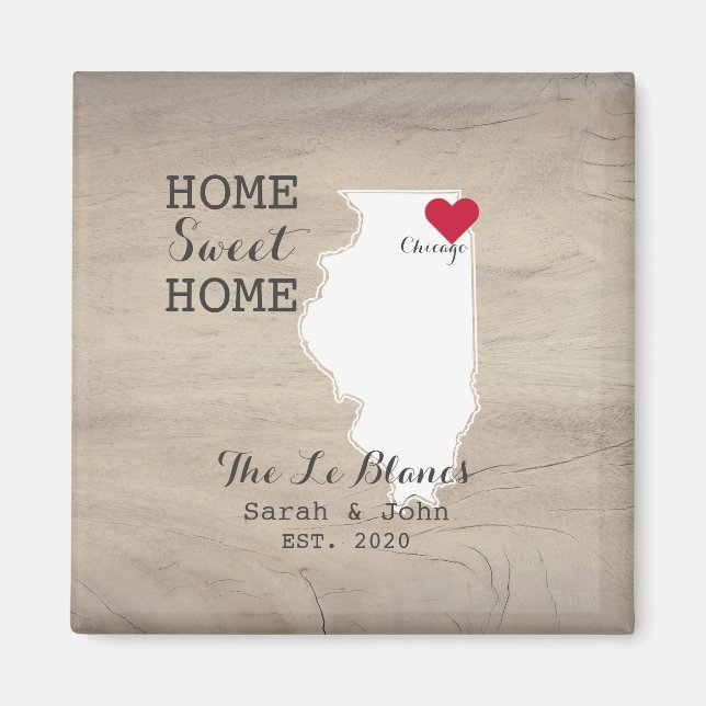 Home Sweet Home | Chicago Illinois Rustic Wood Magnet (Front)