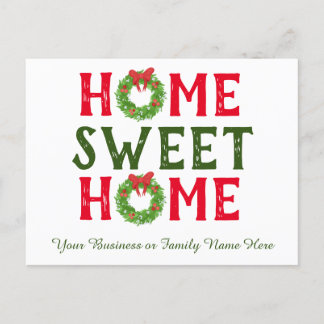 Home Sweet Home Christmas Wreath Holiday Postcard