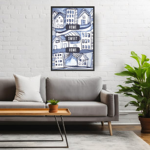 HOME SWEET HOME Cityscape Apartment Ink Watercolor Poster