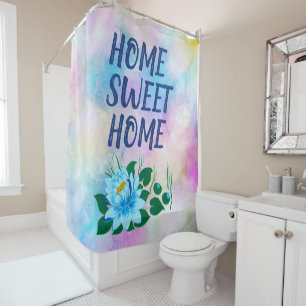 Home Sweet Home Colourful Watercolor Floral Text Shower Curtain