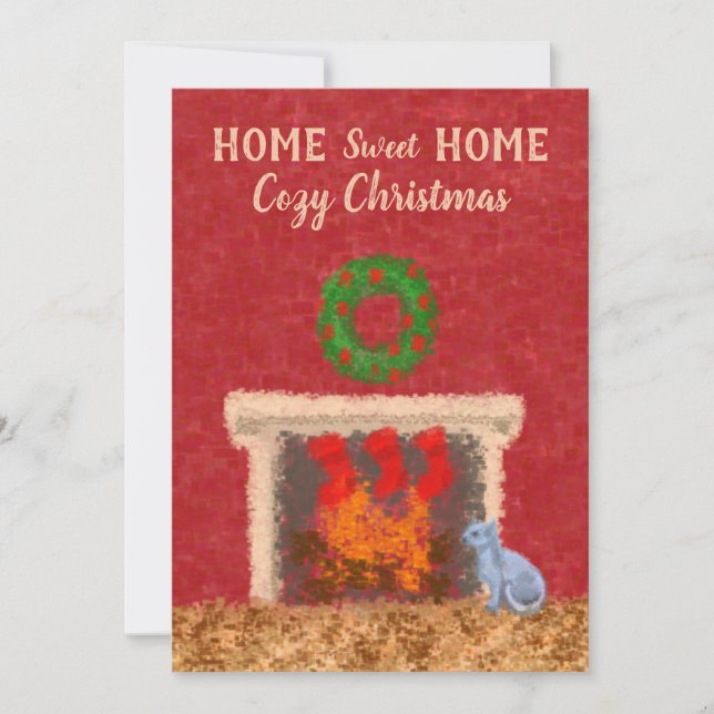 Home Sweet Home Cosy Christmas Fireplace Red Wall Card (Front)