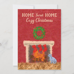Home Sweet Home Cosy Christmas Fireplace Red Wall Card