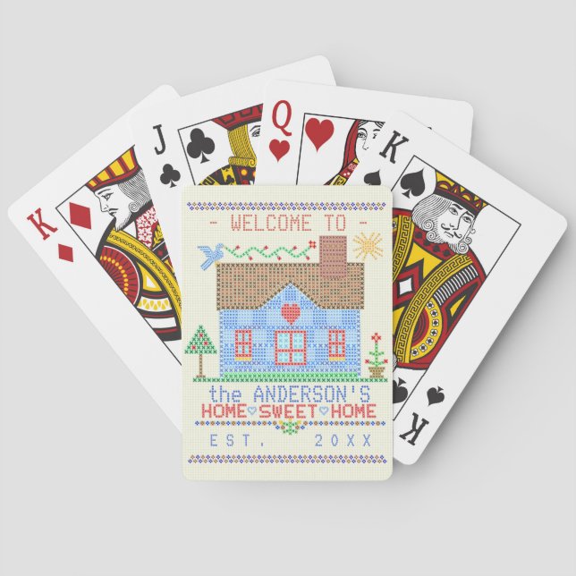 Home Sweet Home Cross Stitch House Family Name Playing Cards (Back)