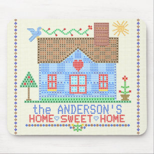 Home Sweet Home Cross Stitch House Personalised Mouse Pad