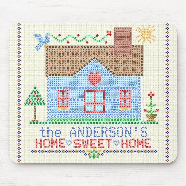 Home Sweet Home Cross Stitch House Personalised Mouse Pad (Front)
