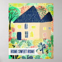 HOME SWEET HOME Custom House Garden Illustration 