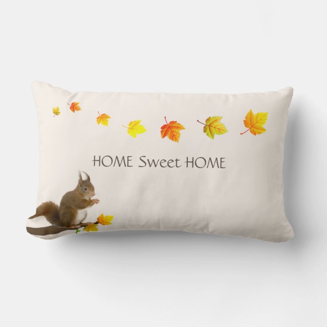 Home Sweet Home, Cute Squirrel & Fall Leaves Lumbar Cushion (Front)