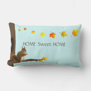 Home Sweet Home, Cute Squirrel & Fall Leaves Lumbar Cushion