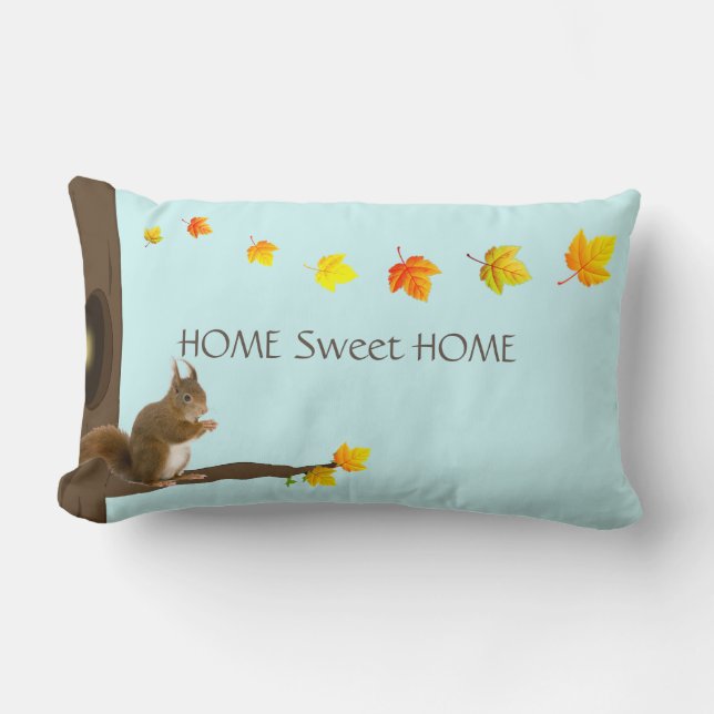 Home Sweet Home, Cute Squirrel & Fall Leaves Lumbar Cushion (Front)
