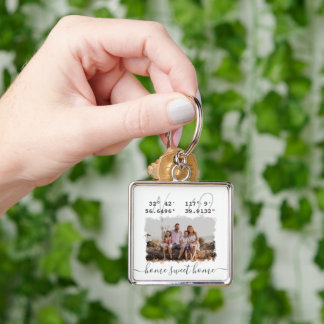 "Home Sweet Home" DMS Coordinates Family Photo Key Ring