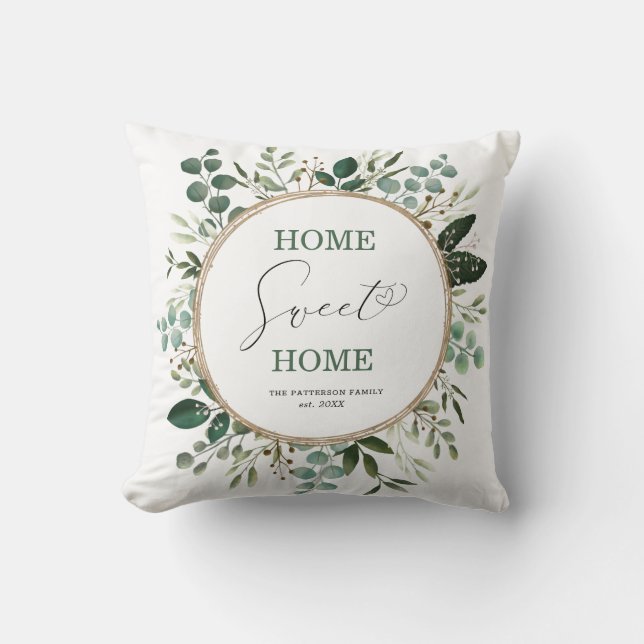 Home Sweet Home Elegant Watercolor Greenery Cushion (Front)