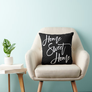 Home Sweet Home Elegant White Script Black Cushion