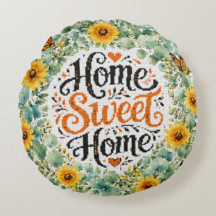 Home Sweet Home Eucalyptus With Yellow Flowers Round Cushion