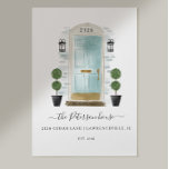 Home Sweet Home Family Aqua Watercolor Door Poster<br><div class="desc">Beautiful and elegant unique personalized gift for new homeowners, newlywed's first home, and house warming gifts. Our design features our own hand-painted watercolor aqua blue front door. Accented with touches of gold on the mailbox slot, door handle, and door kickplate. Modern black outdoor wall lights and a burlap welcome doormat...</div>