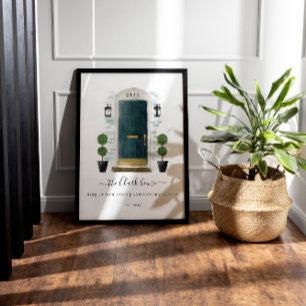 Home Sweet Home Family Dark Green Watercolor Door Poster