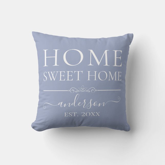 Home Sweet Home | Family Name Year Blue Cushion (Front)