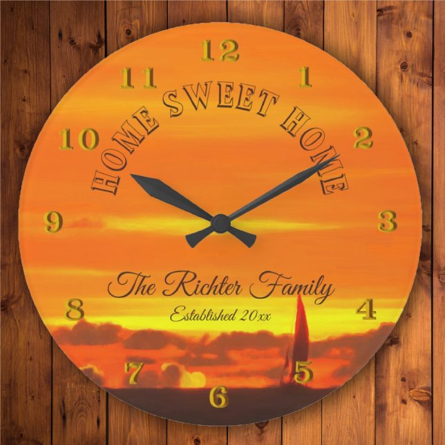Home Sweet Home Family Sailboat Sunset 1300 Large Clock (Creator Uploaded)