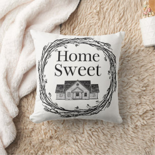 Home Sweet Home Farmhouse Rustic Wreath House Thro Cushion