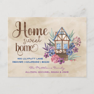 Home Sweet Home Floral Watercolor Moving Postcard