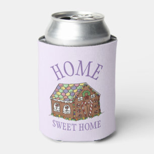 Home Sweet Home Gingerbread House Holiday Purple Can Cooler