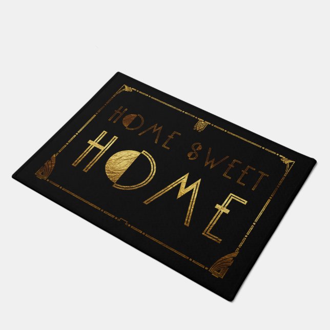 Home Sweet Home Gold Art Deco Sign Doormat (Angled)