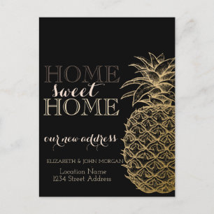 Home Sweet Home,Gold Pineapple,Black New Address Announcement Postcard