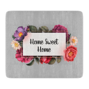 Home Sweet Home Grey Flower Frame Cutting Board