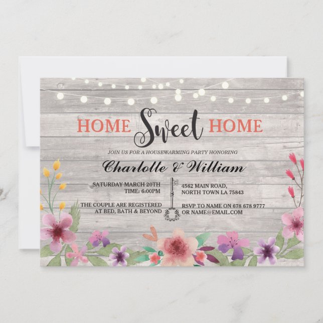 Home Sweet Home Housewarming Floral Rustic Invite (Front)