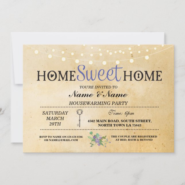 Home Sweet Home Housewarming Party Key Invite (Front)