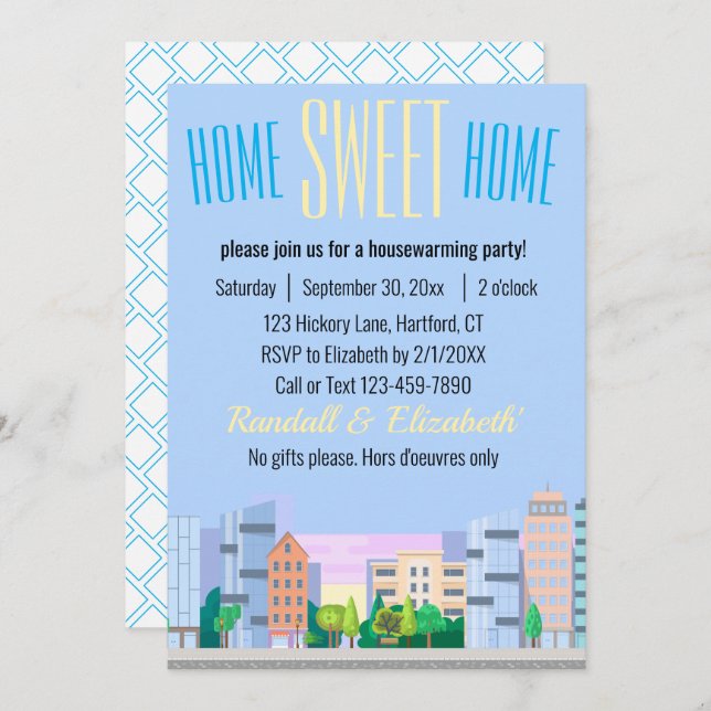 Home Sweet Home Housewarming Skyline Art Custom Invitation (Front/Back)
