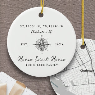 Home Sweet Home Latitude Longitude Personalised Ceramic Tree Decoration