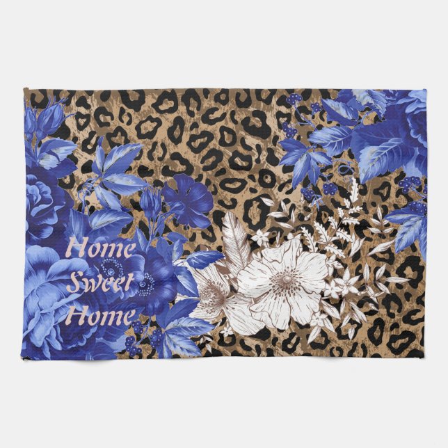 Home Sweet Home Leopard Floral Kitchen Towel (Horizontal)